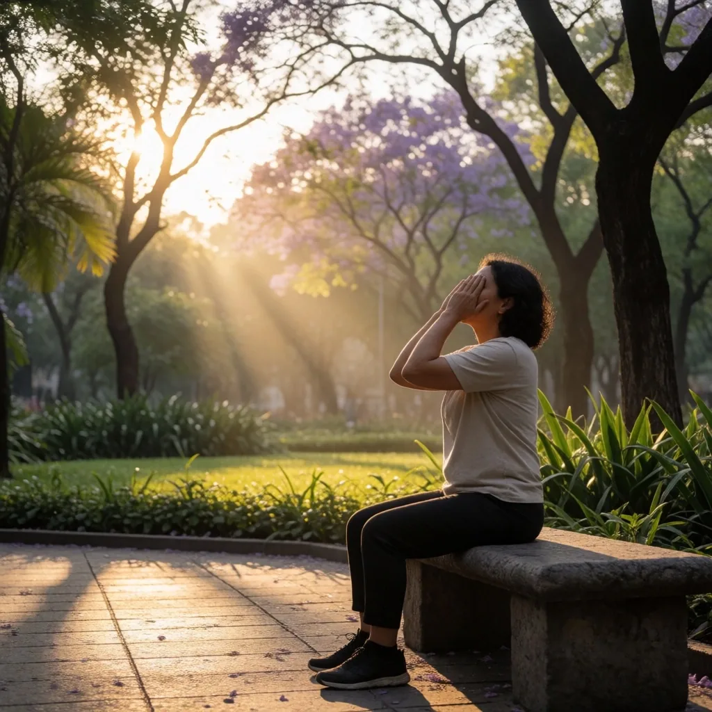 Persona practicando palming en un parque de la CDMX al amanecer